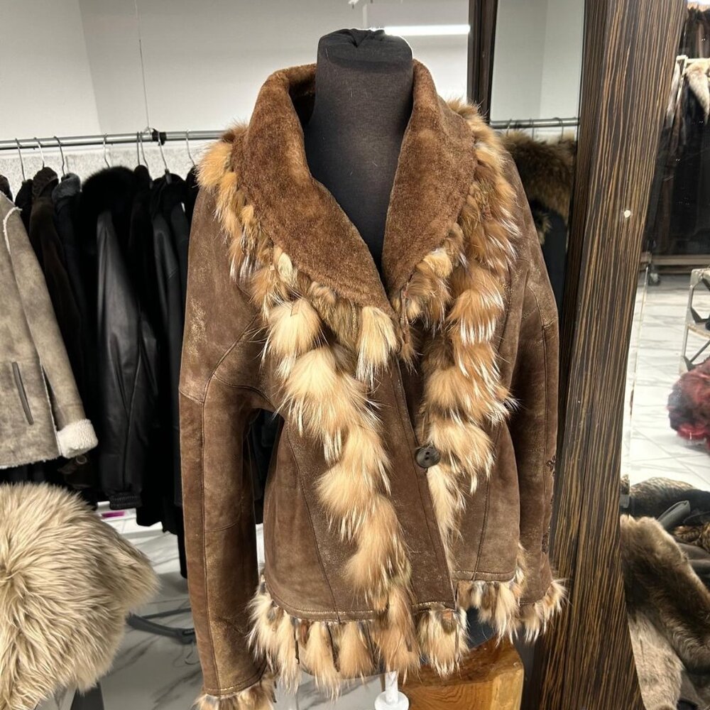 Shearling jacket with FOX trim size small was 3495 now clearance at only 895